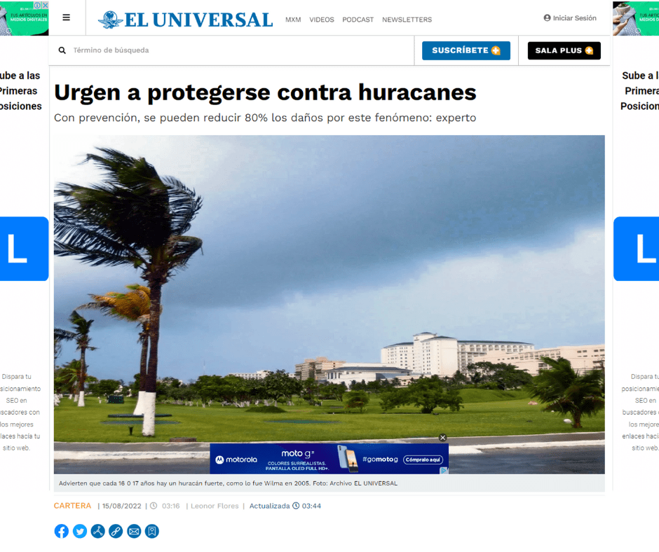 El Universal realizando una entrevista al experto en protección contra huracanes , el Ing. Fernando Loria director comercial de Hurricane Solution. 