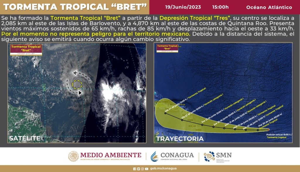 La tormenta tropical Bret amenza con convertirse en huracán. 